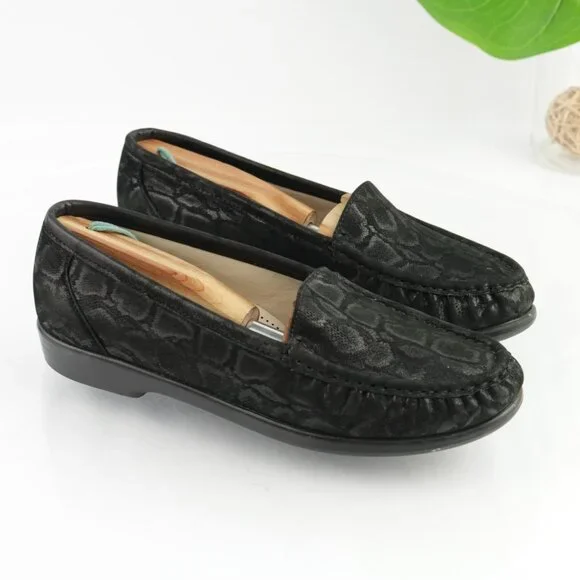 SAS Womens Simplify Loafers Size 8.5 M Black Leather Python Diabetic Flat Shoes - Picture 12 of 12